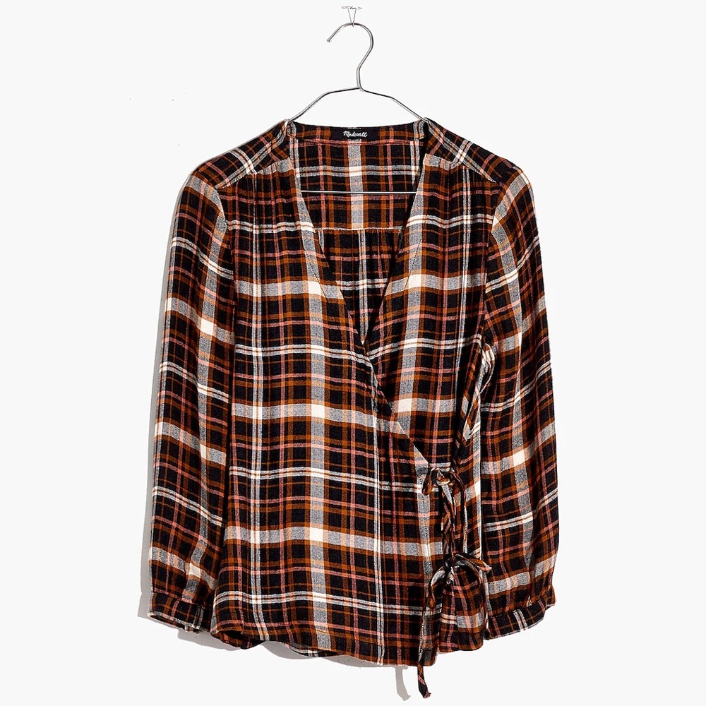 Madewell Plaid Gauze Double-Tie Wrap Top - brown - large